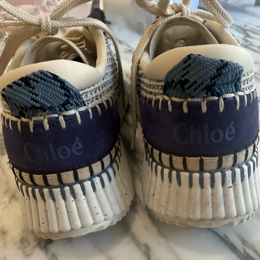 Chloe Beige and Blue Women's Sneakers - Picture 2 of 5
